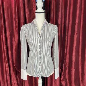 Express Black and White Striped Button Down Dress Shirt Size Small
